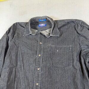 Pendleton Mens Large Grey Houndstooth Cotton Corduroy Button‎ Down Shirt L Long